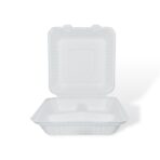 9" 3-Compartment Bagasse Clamshell