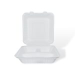 9" 3-Compartment Bagasse Clamshell