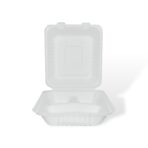 8" 3-Compartment Bagasse Clamshell