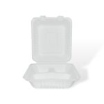 8" 3-Compartment Bagasse Clamshell