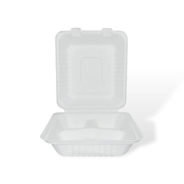 8" 3-Compartment Bagasse Clamshell