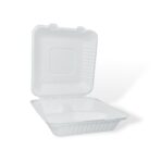 9" 3-Compartment Bagasse Clamshell - Image 4