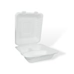 8" 3-Compartment Bagasse Clamshell - Image 4