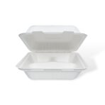 8" 3-Compartment Bagasse Clamshell - Image 2