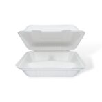 9" 3-Compartment Bagasse Clamshell - Image 2