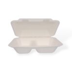 9" x 6" x 3" 2-Compartment Bagasse Clamshell - Image 2