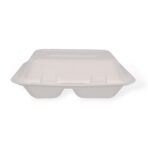 9" x 6" x 3" 2-Compartment Bagasse Clamshell - Image 3